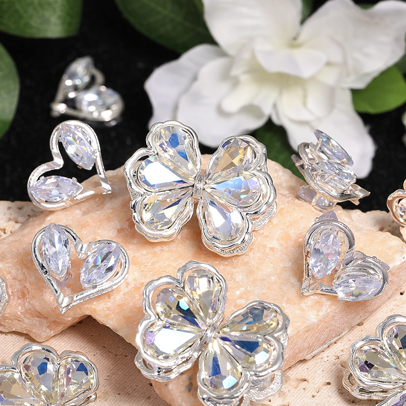 Wholesale Flash rhinestone love bow alloy through-hole beads diy heavy industry mobile phone chain able beads pen aessories