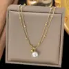 PVD Coated Real Gold Plated 18K Gold Geometric 304 Stainless Steel Simple Style Waterproof Non Tarnish 304 Stainless Steel Double Layer Necklaces