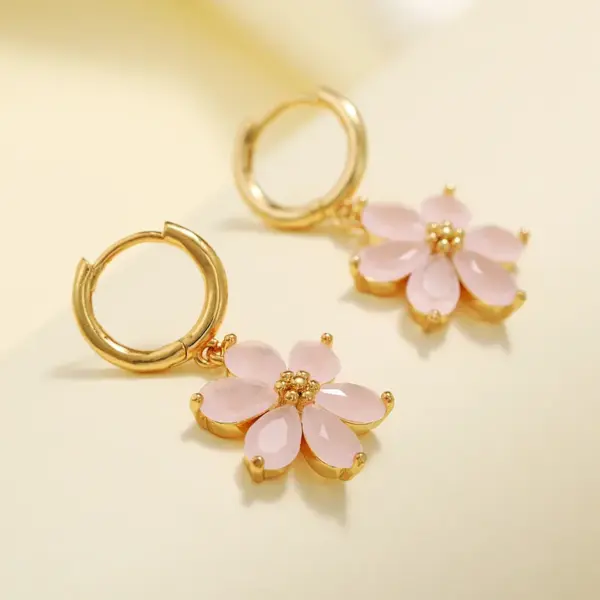 Wholesale Fashion Flower Copper Artificial Gemstones Earrings