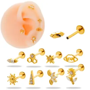 Wholesale 1 Piece Ear Cartilage Rings & Studs Simple Style Korean Style Flower Pure Titanium Plating Inlay Zircon