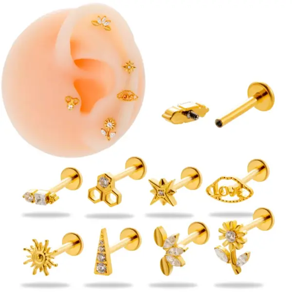 Wholesale 1 Piece Ear Cartilage Rings & Studs Simple Style Korean Style Flower Pure Titanium Plating Inlay Zircon