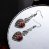 Wholesale European and American Hot Selling Dark Gothic Style Retro Personality wine red Love Pendant Alloy Earrings Women's Jewelry