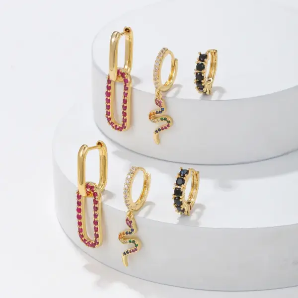 Wholesale Cute Sweet Geometric Brass Plating Inlay Zircon 18k Gold Plated Silver Plated Drop Earrings