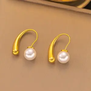 27 [Ag177] Hook Pearl Earrings / Gold