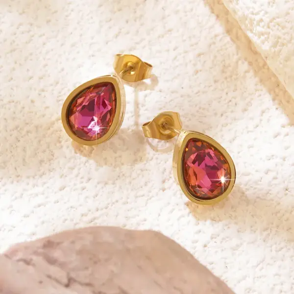 304 Stainless Steel Glass Water oplets Ion Plating (IP) Artificial Rhinestones 18K Gold Plated Vintage Style French Style Classic Style Waterproof Non Tarnish Inlay Multicolor-Golden Yellow Ear Studs