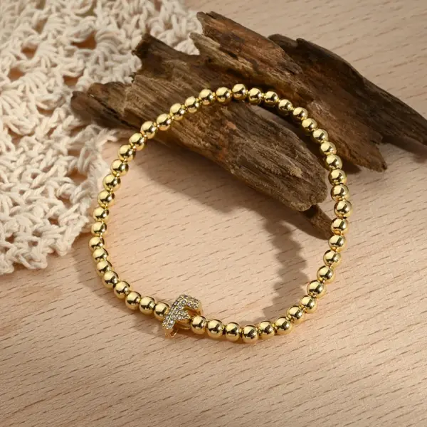 Wholesale Jewelry Casual Simple Style Letter Copper Zircon 18K Gold Plated Handmade Polishing Inlay Beaded Chain Bracelets