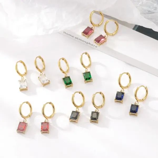 Wholesale PVD Coated 18K Gold Real Gold Plated Round Square 304 Stainless Steel Retro Waterproof Non Tarnish Drop Earrings