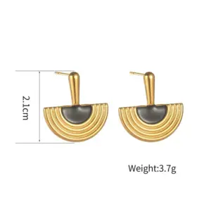 【XKE0414】 Black Fan-shaped Earrings / Gold