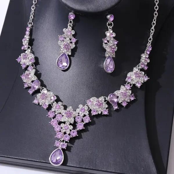 Wholesale Bridal Water Droplets Flower Alloy Inlay Rhinestones Earrings Necklace