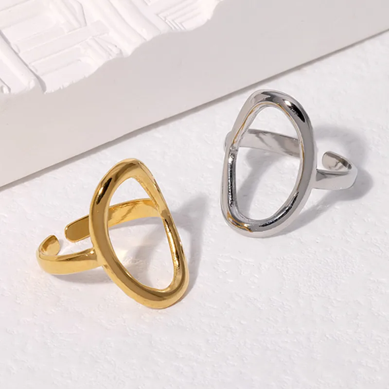 Wholesale PVD Coated Real Gold Plated Geometric Stainless Steel Simple Style Waterproof Non Tarnish Open Ring