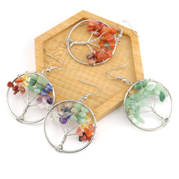 Wholesale Cross-border Hot Sale Natural Stone Earrings Colorful Stone Original Stone Winding Earrings Pendant Handmade Jewelry Mother's Day Gift