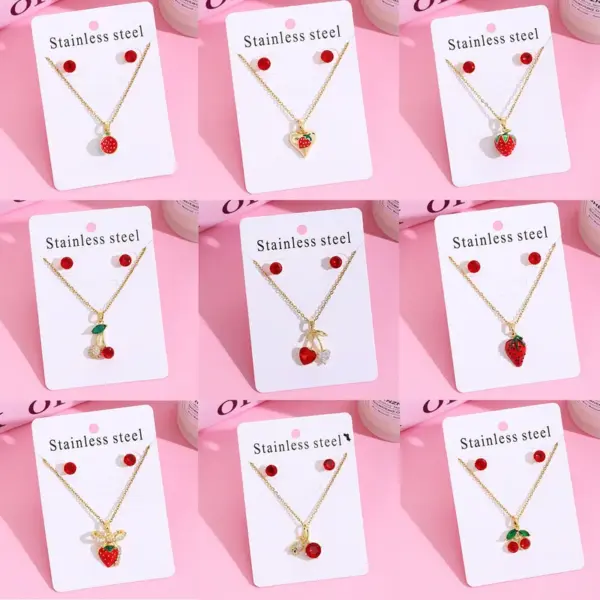 Wholesale Jewelry Sweet Cherry Strawberry 304 Stainless Steel Plating Jewelry Set Cable Chain