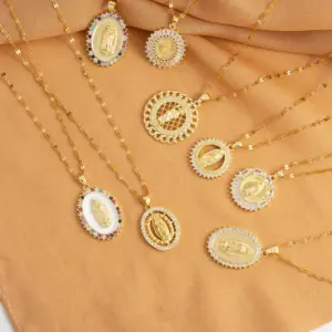 Wholesale Streetwear Oval Stainless Steel Copper Plating Inlay 18K Gold Plated Rhinestones Zircon Pendant Necklace