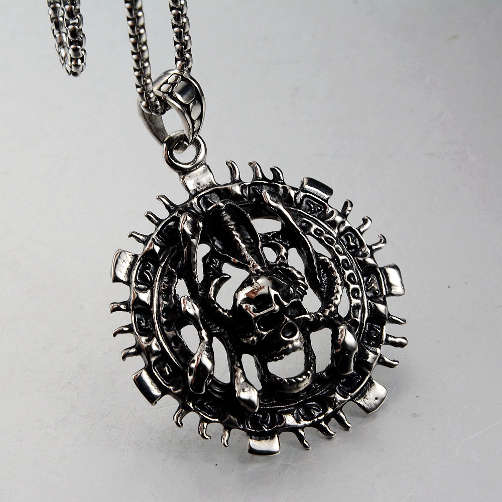 Wholesale Europe, America, Japan and South Korea Cole Ghost Hand Skull Pendant Necklace Personality Casual Fashion Titanium Steel Jewelry Cross-border