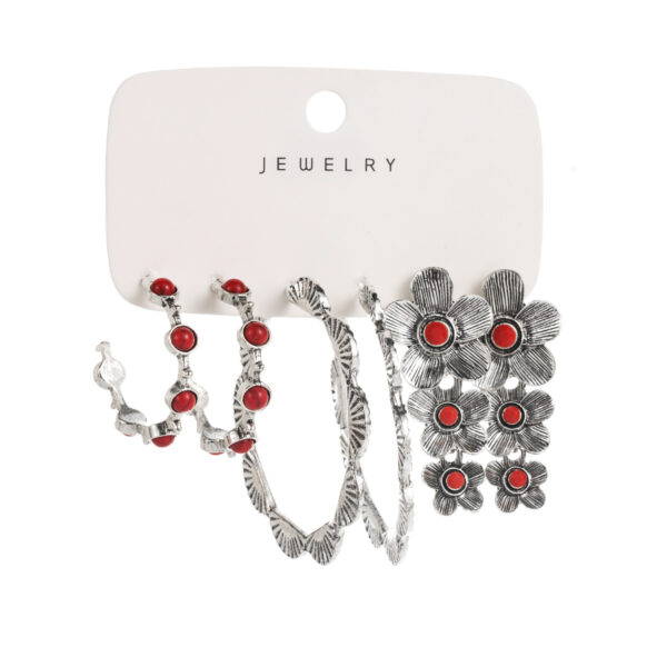 oly-1d1456a23ecc5e9a1154e67d1b92ef6d Wholesale Western Style Red Turquoise Earrings Set Geometric Flower Elements Ethnic Style Earrings Set
