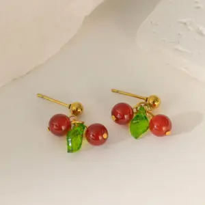 YC [G209] Small Cherry Ear Studs [Gold]