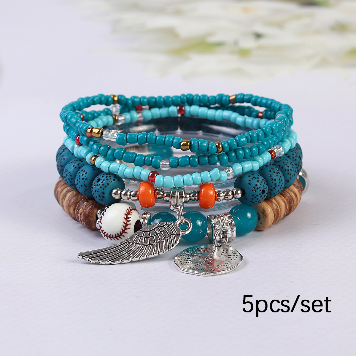 Wholesale Hot Selling Exotic Bohemian Bracelet Artistic pular Wings Tower Pendant Exquisite Rice Beads suit Women