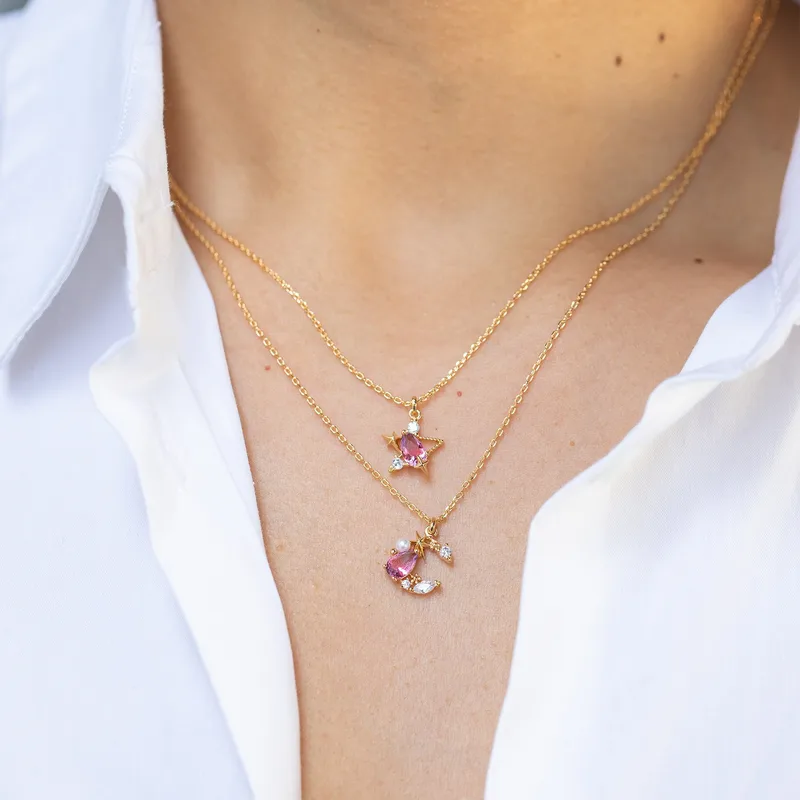 Wholesale Simple Gold Plated Star Moon Copper Necklace Wholesale Nihaojewelry