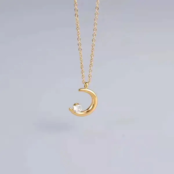 Wholesale PVD Coated Real Gold Plated Moon Titanium Steel Fashion Waterproof Non Tarnish Pendant Necklace