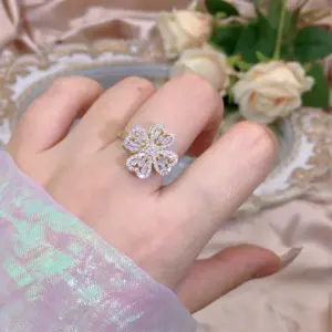Double-Layer Four-Leaf Clover Spinning Ring / Adjustable Opening