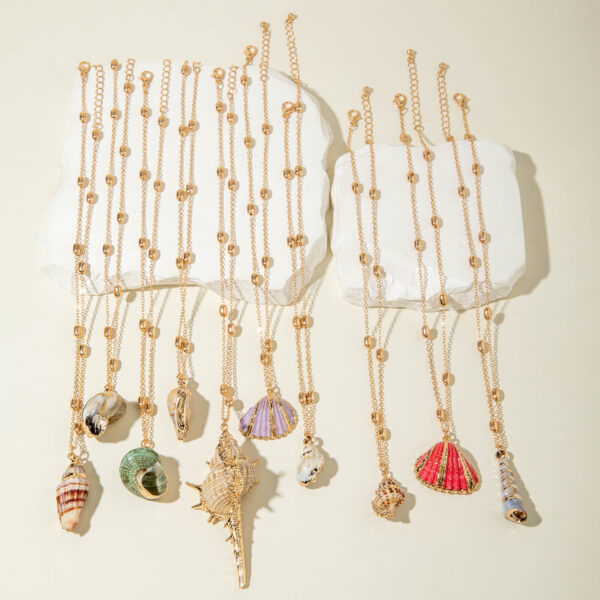 Wholesale European and American Cross-border Natural Shell Necklace Bohemian Style Phnom Penh Summer Marine Conch Shell Pendant