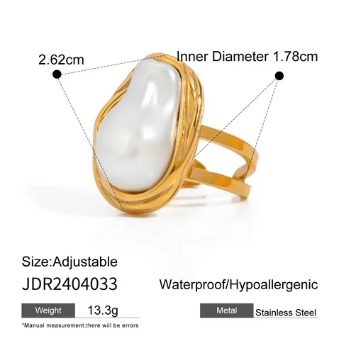 PVD Coated Real Gold Plated Round 304 Stainless Steel IG Style Baroque Style Waterproof Non Tarnish Open Rings