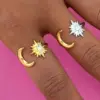 Wholesale Ion Plating (IP) Real Gold Plated 18K Gold Star Moon 304 Stainless Steel IG Style Casual Simple Style Waterproof Non Tarnish Open Rings
