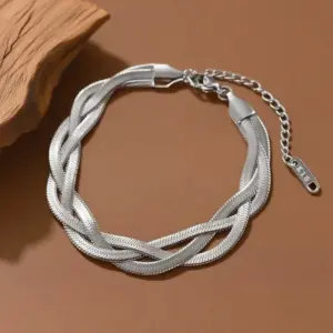 S095-Three-strand Blade Chain-Bracelet-Steel Color