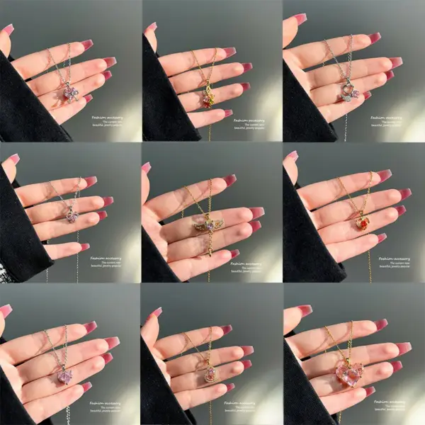 Titanium Steel Copper Vintage Style Tassel Plating Inlay Heart Shape Flower Bow Knot Zircon Pendant Necklace