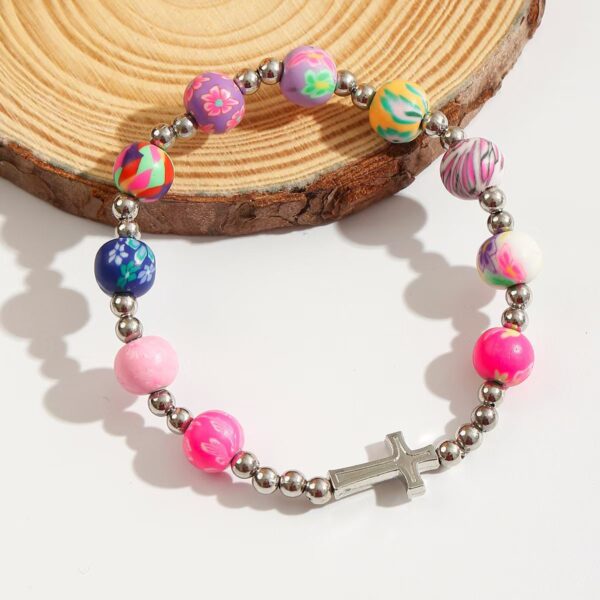oly-1d710868fdb117672ebc0c060831b840 Wholesale Polymer clay with alloy cross beaded bracelet