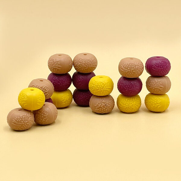 Wholesale Cross-Border Hot Selling Spot Food Grade Silicone Embossed Pattern Abacus Beads Trinket Accessories Beads Loose Beads