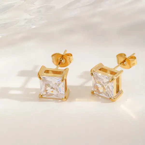 Wholesale 1 Pair Elegant Simple Style Artistic Geometric Square Plating Inlay 304 Stainless Steel Zircon 18K Gold Plated Ear Studs