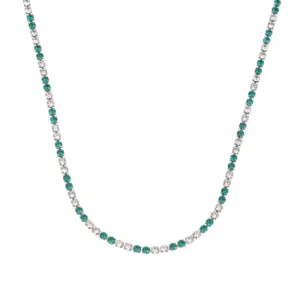 Green White 3mm Diamond Silver Necklace