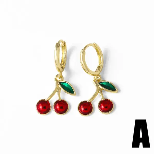 Wholesale 1 Pair Modern Style Simple Style Cherry Copper Zircon 18K Gold Plated Drop Earrings