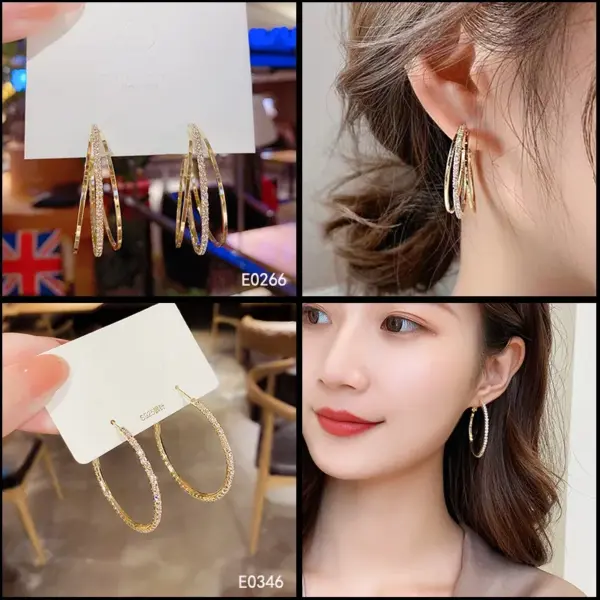 Wholesale Fashion Geometric Copper Inlay Artificial Pearls Rhinestones Hoop Earrings 1 Pair