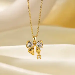 [8152] Zircon Bow Necklace / Gold