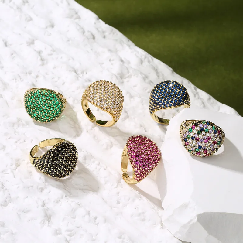 Wholesale Copper Plating Geometric Zircon Copper Rings