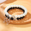Wholesale Stainless Steel Hollow Cross Glass Beaded Bracelet