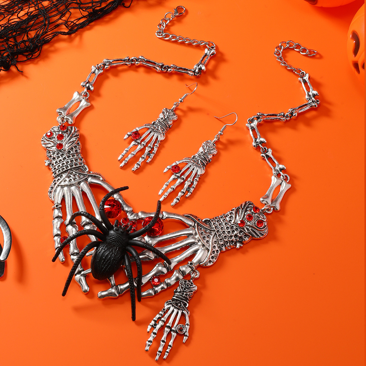 Wholesale Cross-Border New Amazon pular Ghost Hand Skull Necklace Earrings Jewelry Set Combination Manufacturer