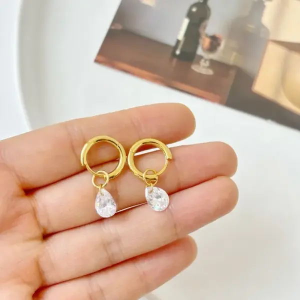 Fashionable Stainless Steel Circle Earrings Elegant Simple Waterdrop Zirconia Dangle Earrings Luxury Women's Jewelry Accessories