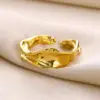 PVD Coated Real Gold Plated Irregular Solid Color 304 Stainless Steel Elegant Waterproof Non Tarnish Open Rings