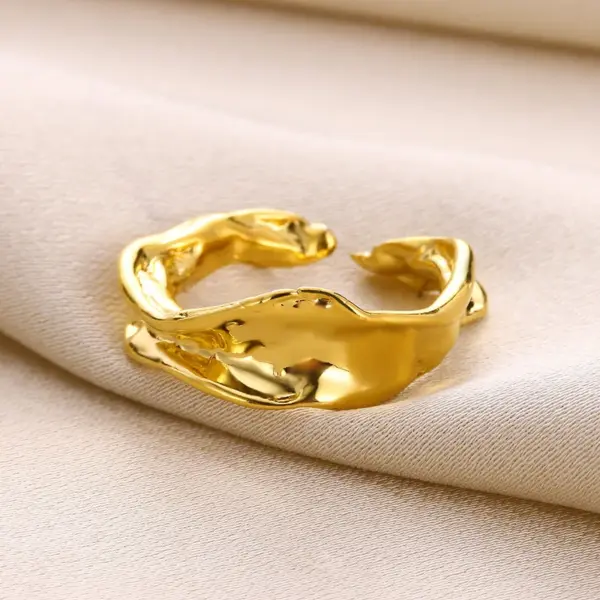 PVD Coated Real Gold Plated Irregular Solid Color 304 Stainless Steel Elegant Waterproof Non Tarnish Open Rings
