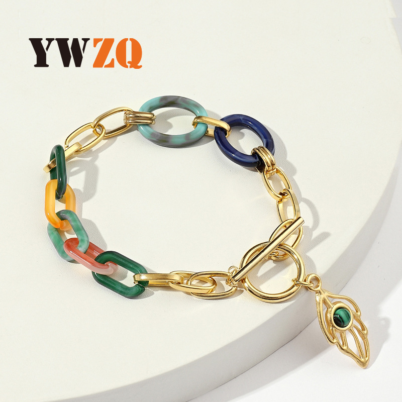 Wholesale Cross-border sply exotic bohemian bracelet female niche fashion simple acrylic feather titanium steel bracelet