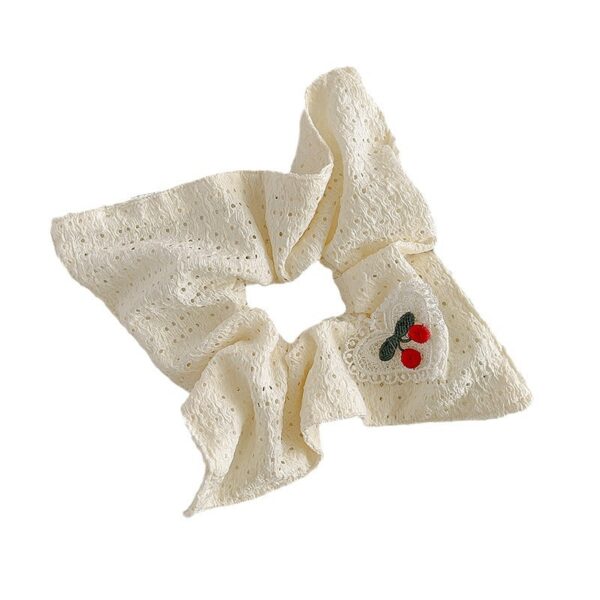 Wholesale High beauty value cherry rice white fabric hollow square f large intestine hair ring girly hair rope small fresh hair rope hair aessories
