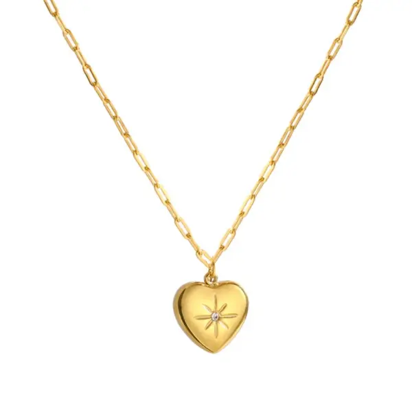 Wholesale Fashion Heart Shape Titanium Steel Pearl Inlay Artificial Gemstones Pendant Necklace 1 Piece