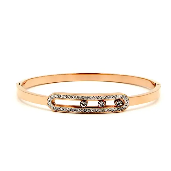 Wholesale Streetwear Rectangle Titanium Steel Inlay Artificial Diamond Bangle