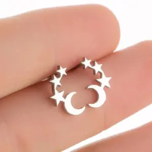 Wholesale PVD Coated 18K Gold Real Gold Plated Star Moon 304 Stainless Steel Simple Style Waterproof Non Tarnish Ear Studs