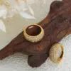 Wholesale 304 Stainless Steel Geometric PVD Coated Rhinestones 18K Gold Plated Real Gold Plated Luxurious Shiny Waterproof Non Tarnish Plating Inlay Gold Silver Rings