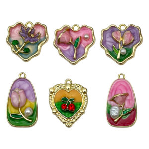 Mixed 6 drip oil series flowers - 1 each of 6 styles - 25.6g - sn1509 / Monet garden oil painting style three-dimensional pendant