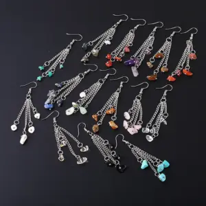 Wholesale 1 Pair Simple Style Irregular Patchwork Natural Stone Metal Drop Earrings